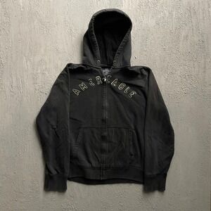 Vintage American Eagle Sherpa Lined Full Zip Hoodie Mens XL Black 2000s
